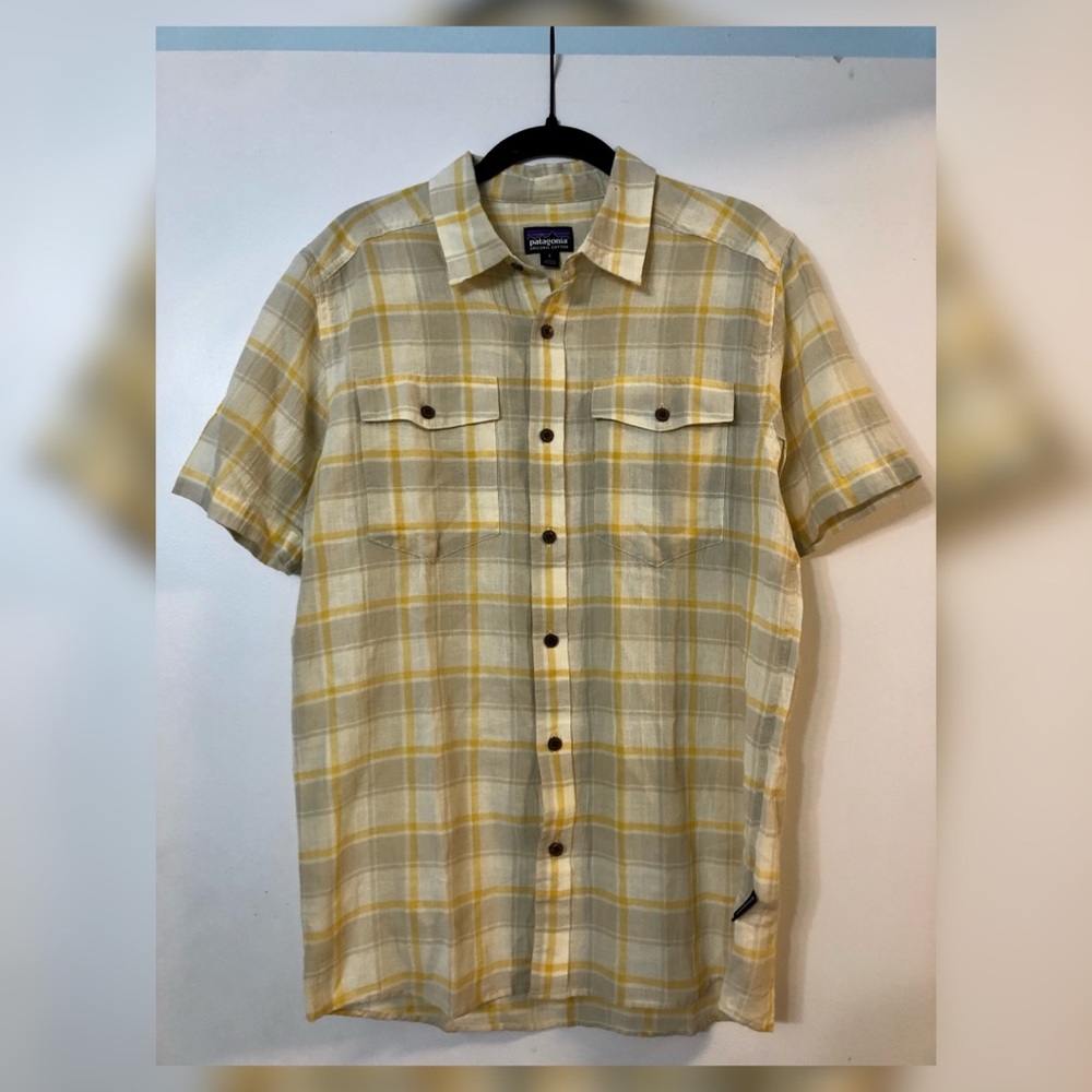 Patagonia Organic Button-Down Shirt, Size Small, Yellow Plaid